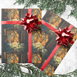 Papier Cadeau Noël vintage de la Nativité, Enfant Jésus dans la