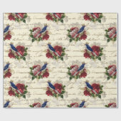 Papier Cadeau Noël vintage d'oiseaux bleus (Plat)