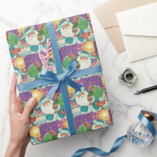 Papier Cadeau Noël vintage du Père Noël rétro