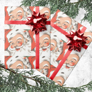 Papier Cadeau Noël vintage, joyeux Père Noël avec sourire