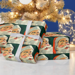 Papier Cadeau Noël vintage, joyeux Père Noël rétro des années 50