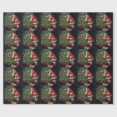 Papier Cadeau Noël vintage, Père Noël avec présents (Plat)