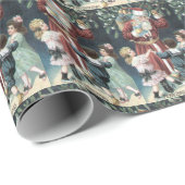 Papier Cadeau Noël vintage Père Noël et enfants (Coin rond)