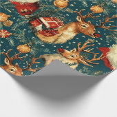 Papier Cadeau "Noël Vintage Père Noël & Reindeer (Coin)