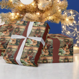 Papier Cadeau Noël Vintage, Père Noël Victorien Enfants