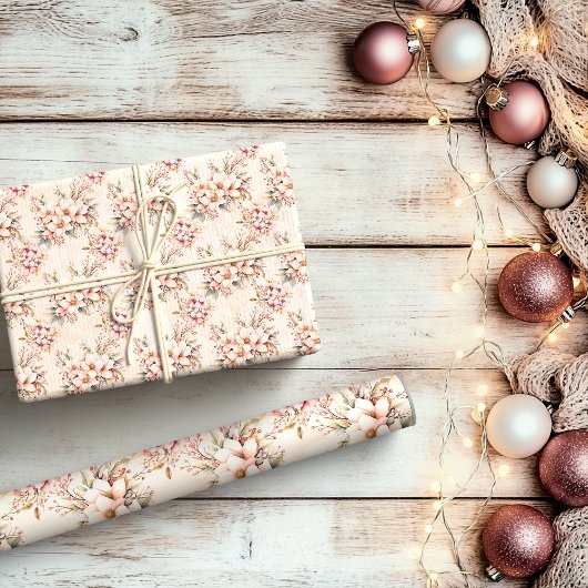 Papier Cadeau Noël Vintage rose