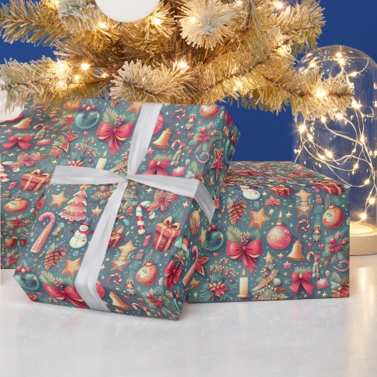 Papier Cadeau Noël Vintage Rose (Vacances)