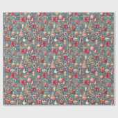 Papier Cadeau Noël Vintage Rose (Plat)
