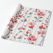 Papier Cadeau Noël vintage Rustique Rouge Floral (Déroulé)
