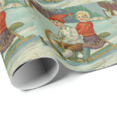 Papier Cadeau Noël vintage Sledding avec des enfants (Coin rond)