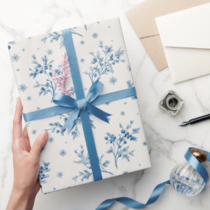 Papier Cadeau Noël Vintage Toile de Jouy Dusty Bleu