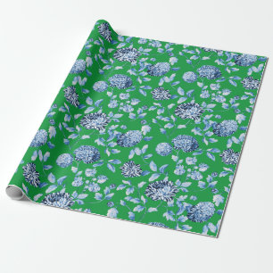 Papier Cadeau Noël vintage Toile floral de vert bleu