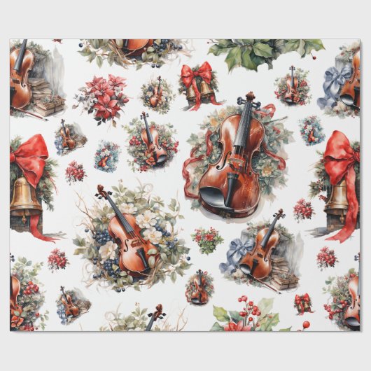 Papier Cadeau Noël Violon Vintage (Plat)