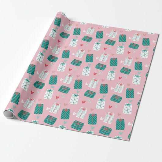 Papier Cadeau Noël Whimsical Rose moderne (Déroulé)