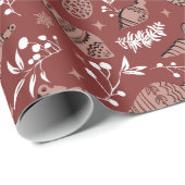 Papier Cadeau Noël Whimsical Scandinave Botanical Rouge (Coin rond)