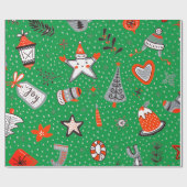 PAPIER CADEAU NOËL WRAPPER PAPIER DOODLE ART VERT (Plat)