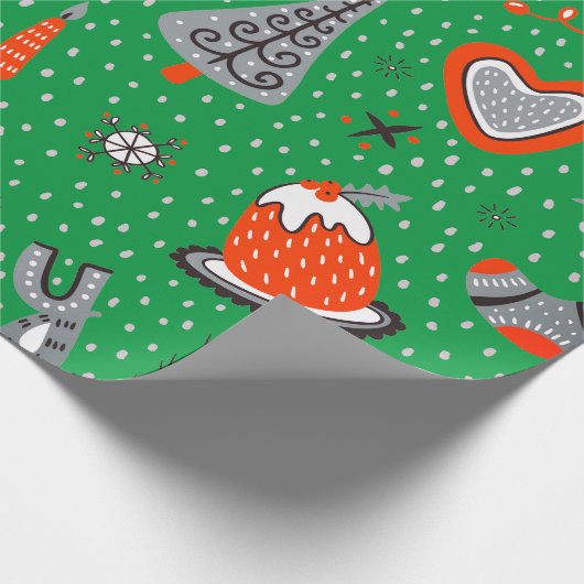 PAPIER CADEAU NOËL WRAPPER PAPIER DOODLE ART VERT (Coin)