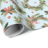 Papier Cadeau Noël Wreathes Berries Bows Noël moderne (Coin rond)