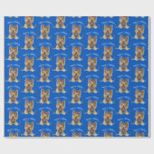 Papier Cadeau Noël Yorkshire Terrier en bleu (Plat)