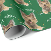 Papier Cadeau Noël Yorkshire Terrier en vert (Coin rond)