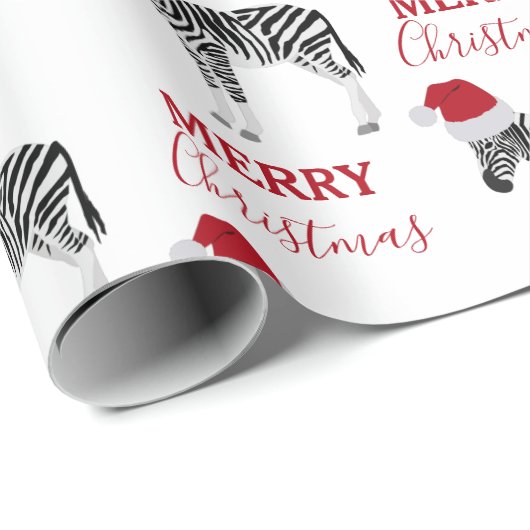 Papier Cadeau Noël Zebra Funny Animal avec Santa Hat (Coin rond)