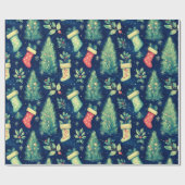 Papier Cadeau Noëls Arbres Berries Noël (Plat)