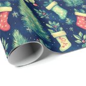 Papier Cadeau Noëls Arbres Berries Noël (Coin rond)