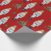 Papier Cadeau Noëls bleus de Noël sur rouge (Coin)