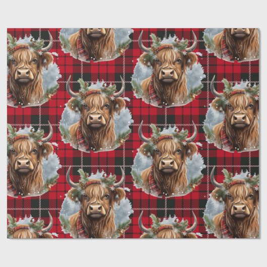 Papier Cadeau Noëls de vache rouge (Plat)