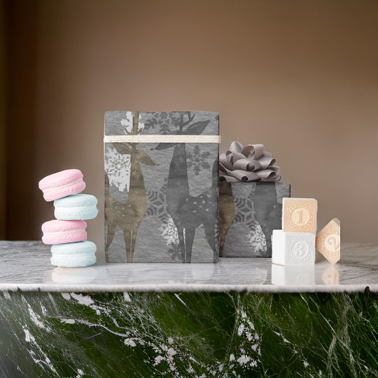 Papier Cadeau Noëls et flocons de neige gris acier