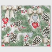 Papier Cadeau Noëls Pine Cône et Coeurs d'Artisanat Neige (Plat)