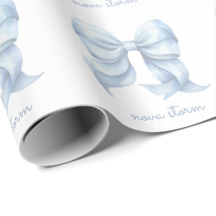 Papier Cadeau Nœud Bleu Tendance Personnalisé Avec Monogramme de
