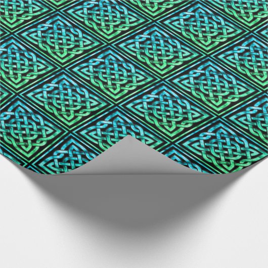 Papier Cadeau Noeud celtique - Design Carré bleu vert (Coin)