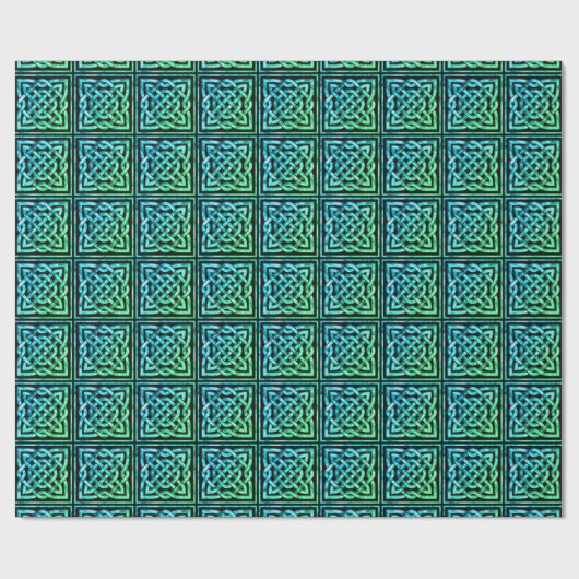 Papier Cadeau Noeud celtique - Design Carré bleu vert (Plat)