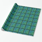 Papier Cadeau Noeud celtique - Design Carré bleu vert (Déroulé)