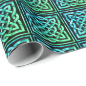 Papier Cadeau Noeud celtique - Design Carré bleu vert (Coin rond)