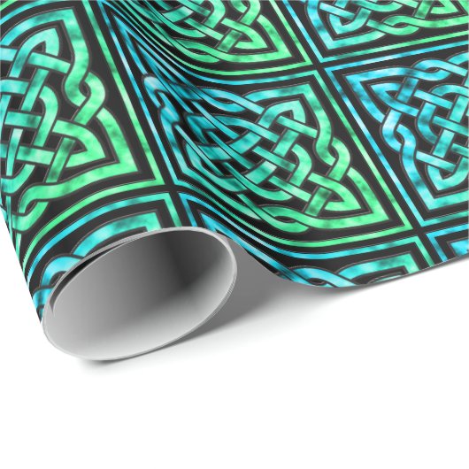 Papier Cadeau Noeud celtique - Design Carré bleu vert (Coin rond)