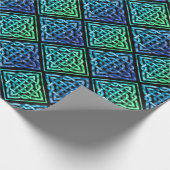 Papier Cadeau Noeud celtique Diamant Bleu Vert Carrelage Design  (Coin)