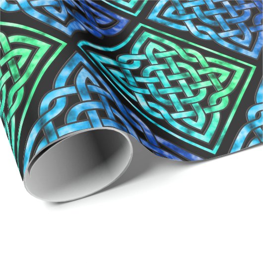 Papier Cadeau Noeud celtique Diamant Bleu Vert Carrelage Design  (Coin rond)