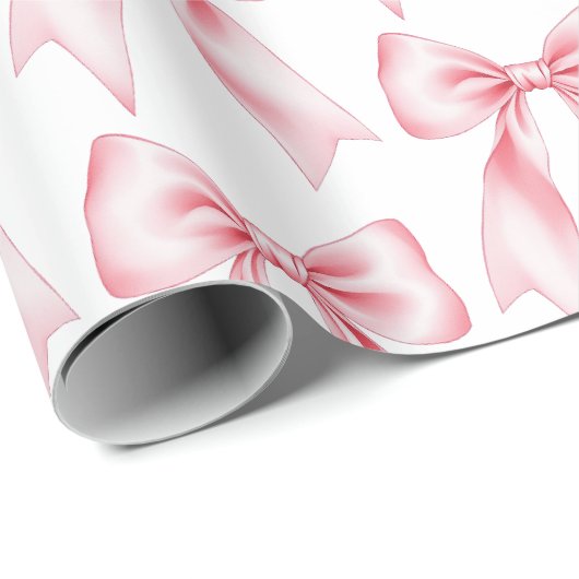 Papier Cadeau Nœud Coquette Aquarelle Rose Tendance Féminin Fémi (Coin rond)