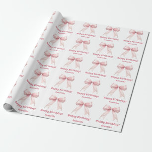 Papier Cadeau Nœud rose anniversaire fille blanche
