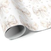 Papier Cadeau Nœud vintage en ivoire et perles blanches Élégant  (Coin rond)