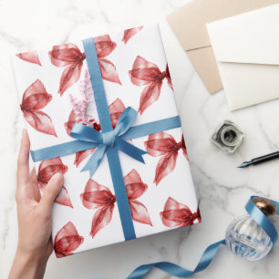 Papier Cadeau Nœuds Anniversaire Chic Blanc Rouge