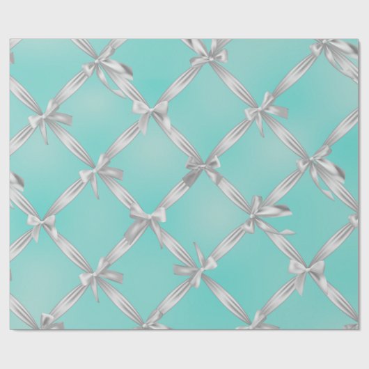 Papier Cadeau Nœuds Blancs Bleu Turquoise Œuf de Robin des Bois (Plat)