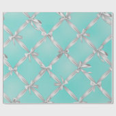 Papier Cadeau Nœuds Blancs Bleu Turquoise Robe de Mariée (Plat)