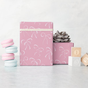 Papier Cadeau Nœuds blancs motif transparent rose