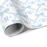 Papier Cadeau Nœuds bleus de monogramme Preppy pour bébé garçon<br><div class="desc">Ce papier cadeau au design charmant présente un nœud aquarelle bleu peint à la main avec un monogramme de 3 lettres que vous pouvez personnaliser avec les initiales du chanceux destinataire.</div>