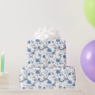 Papier Cadeau Nœuds bleus élégants et branches florales