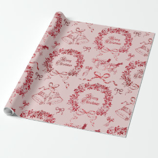 Papier Cadeau Nœuds de Noël Élégants Vintage Toile Rose