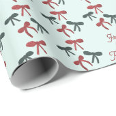 Papier Cadeau Noeuds de Noël Vert Rétro Coquette Décembre (Coin rond)